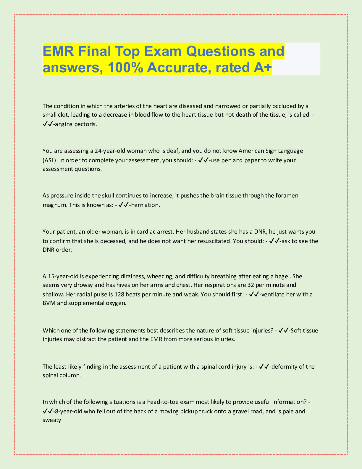 Preview image for EMR Final Top Exam Questions and  answers, 100% Accurate, rated A+